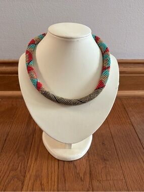 Vintage Beaded Rope Choker Necklace with Native American Pattern